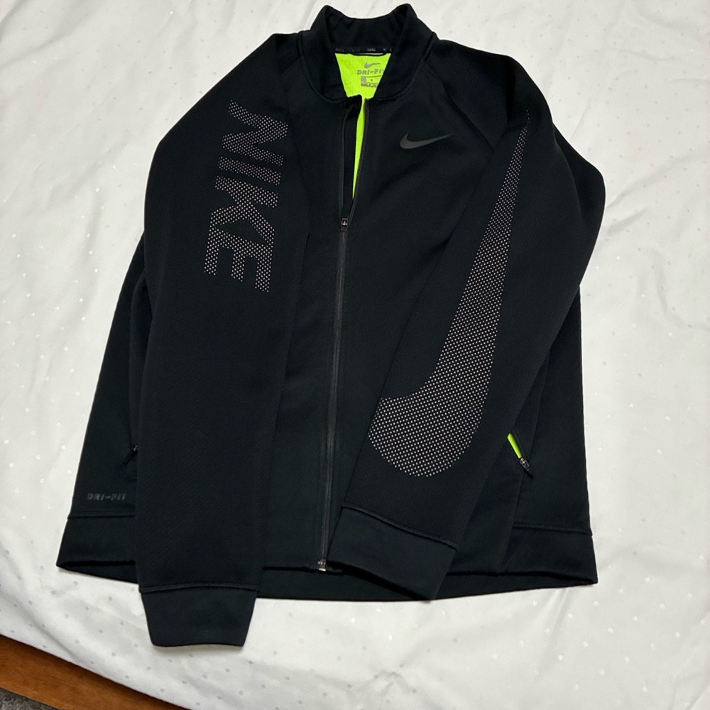 Nike Women's Black Performance Jacket with Neon Green Accents